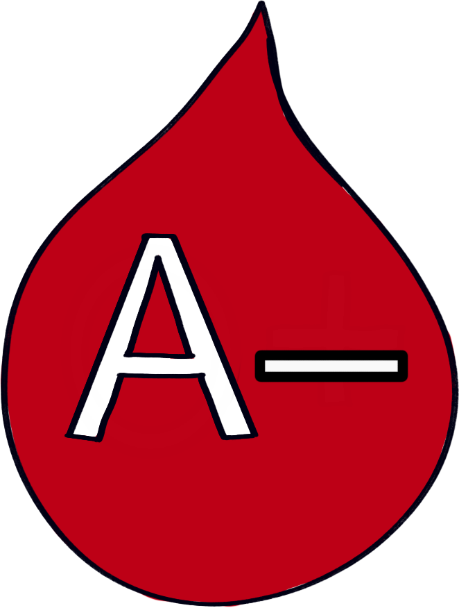 a red droplet with white 'A-' on it